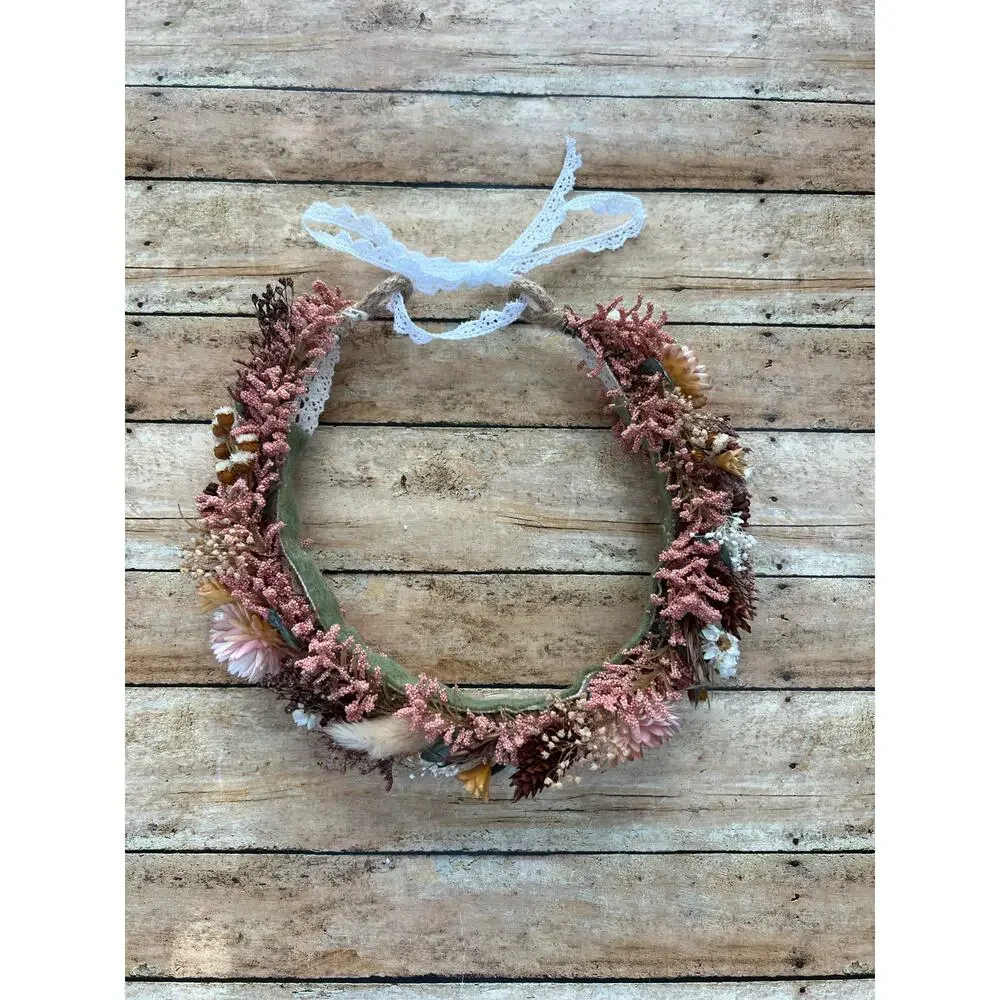Coral/ Burgundy Floral Halo Crown Adjustable Tie Back Toddler Size NEW
